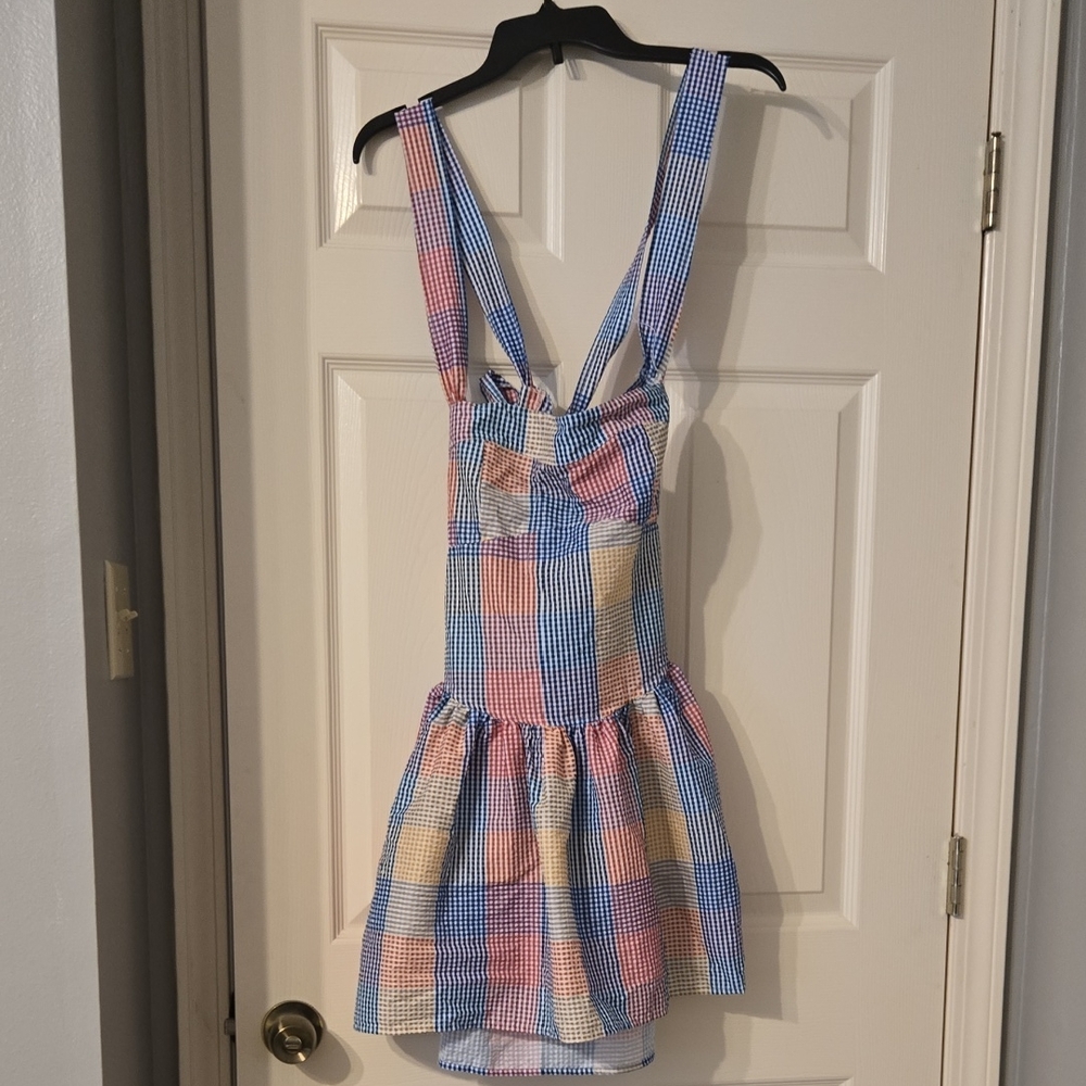 Colorful Checkered Pinafore Dress